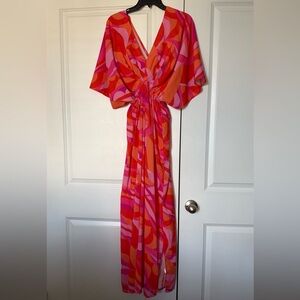 Resort Style TCEC Pink & Orange Abstract Print Maxi Dress